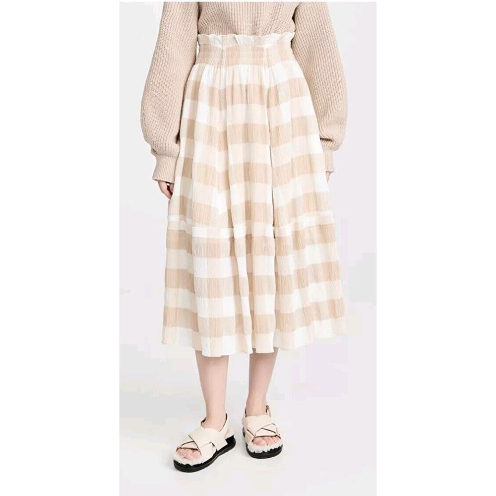 Adeam Womens Plaid A Line Maxi Crocus Skirt Beige White Size M Japan